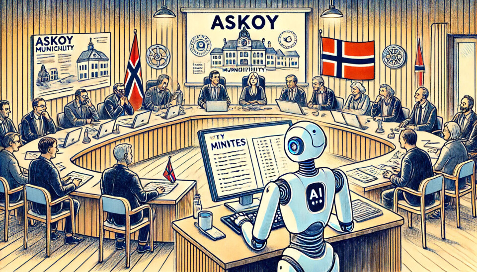 BESTILLING TIL KI: Lag en tegning i breddeformat der Askøys kommunestyre har møte, og der KI lager referat. (Her har vi og KI litt å gå på, ser vi)