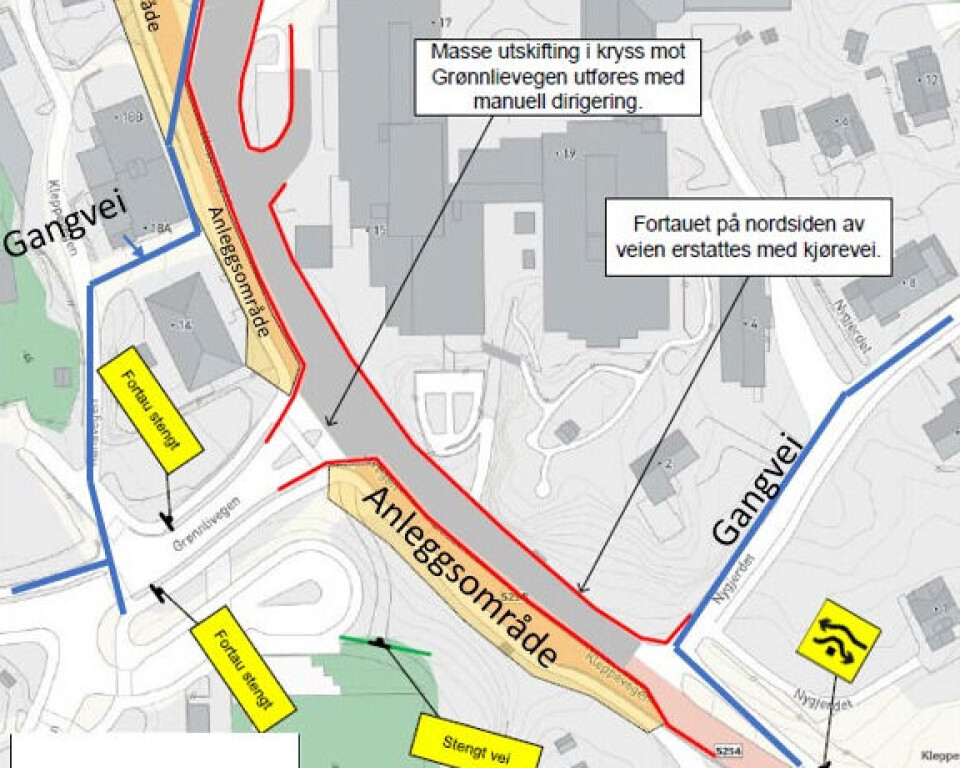 FASE 1: Slik blir omleggingen når arbeidet går i gang.