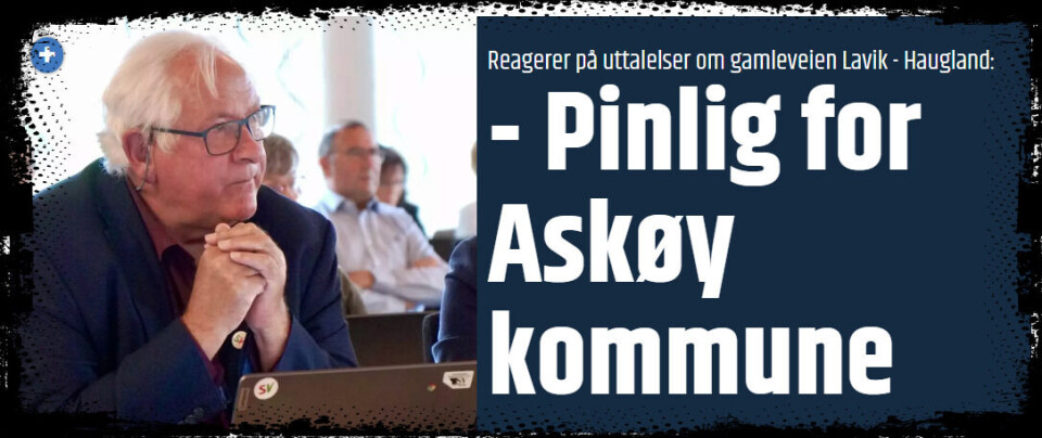 FAKSIMILE: Åge Rosnes i Askøy SV uttalte nylig at Askøy kommune må sørge for vedlikehold på den gamle fylkesveien mellom Lavik og Haugland.