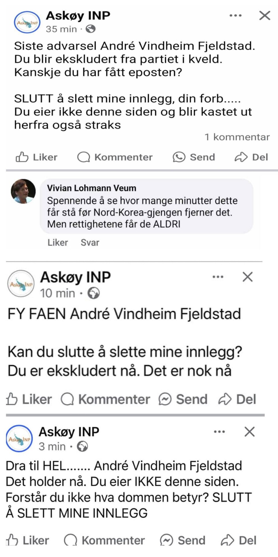 HARDE FACEBOOK-INNLEGG: - Jeg slettet innleggene fordi de hadde ingenting med politikken på Askøy å gjøre, sier Carina Iselin Bruland.