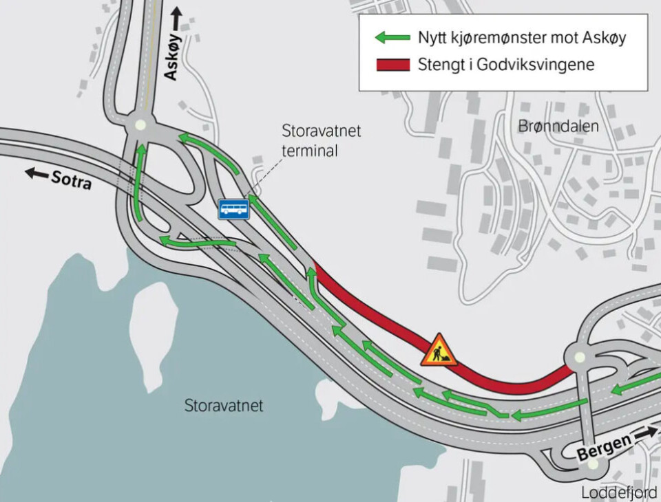 NYTT MØNSTER: Slik blir kjøremønsteret fra RV555 mot Askøy.