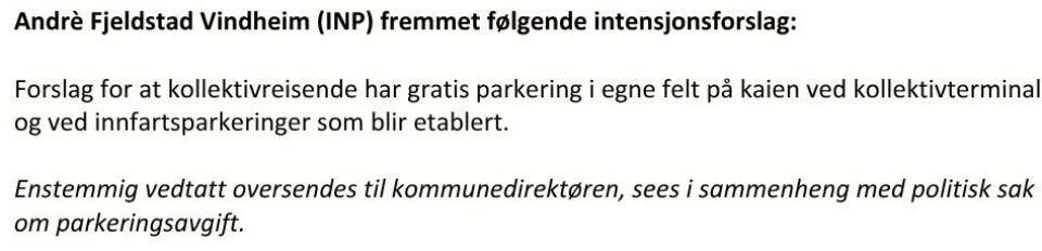 ENSTEMMIG VEDTATT: André Vindheim Fjeldstads forslag ble enstemmig vedtatt på formannskapets møte 16. januar 2024.