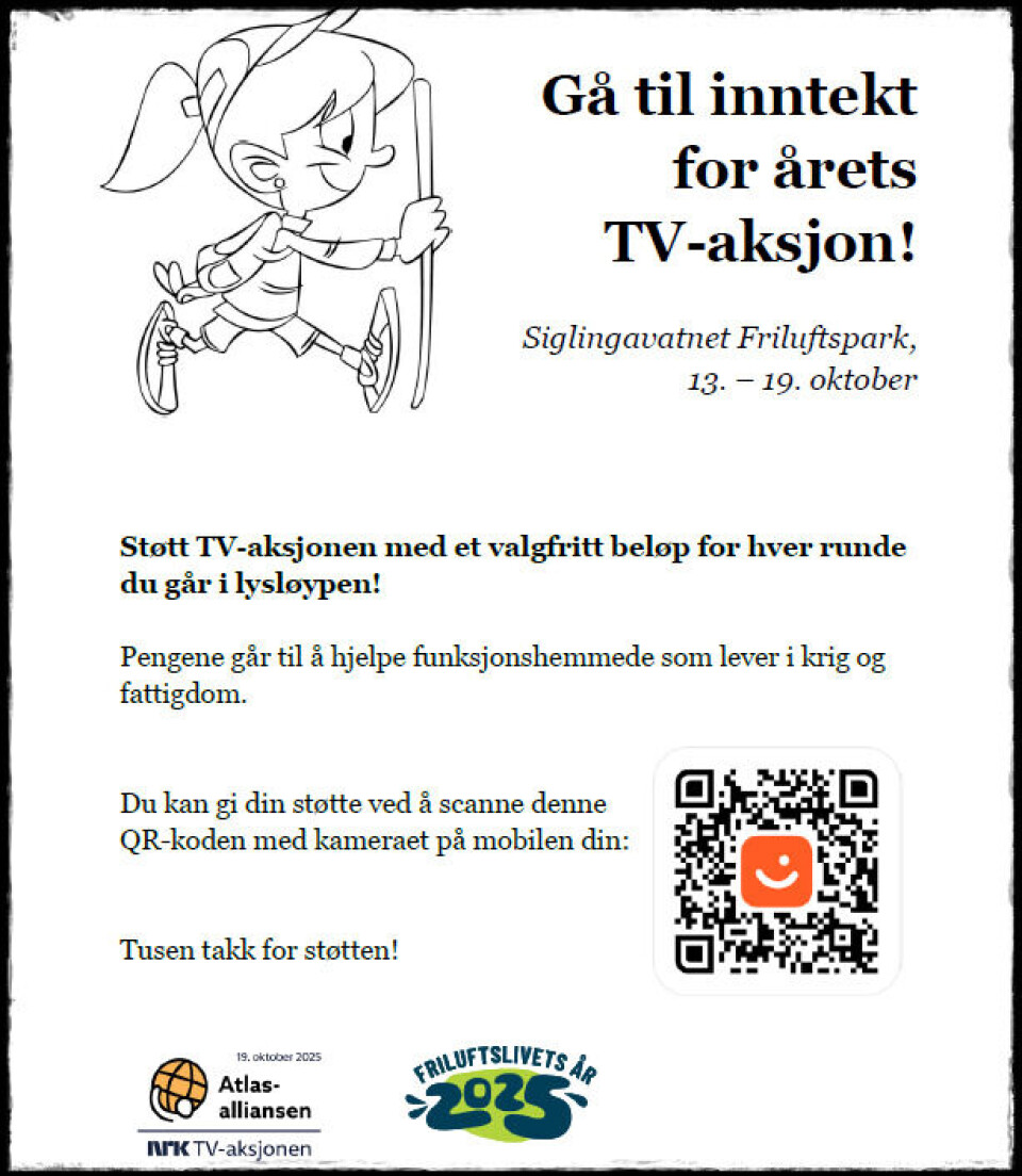 Denne plakaten henger ute i parken.